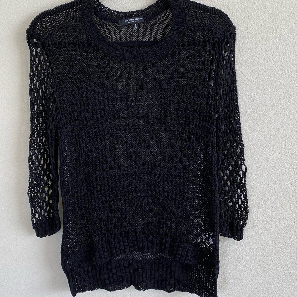 Christian Siriano Black Open Knit Sweater-…